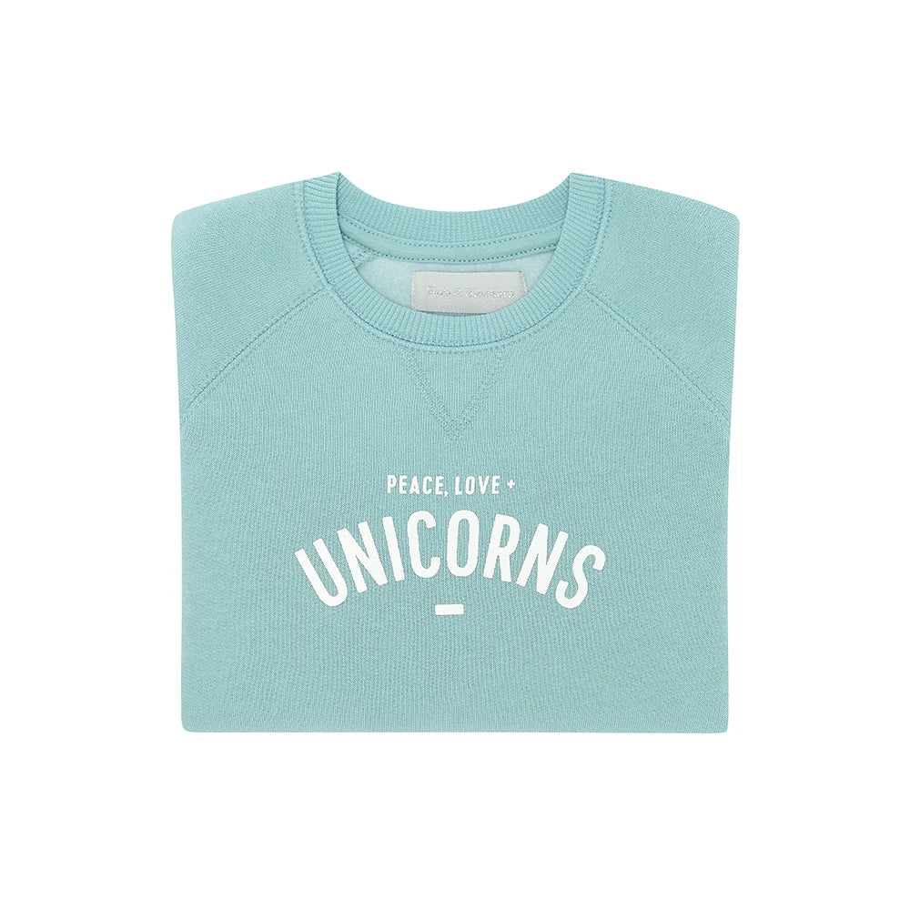 Duck Egg 'PEACE, LOVE + UNICORNS' Sweatshirt