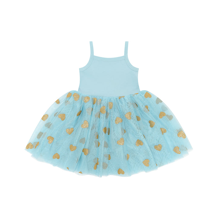 Bob & Blossom Duck Egg & Gold Glitter Heart Dress