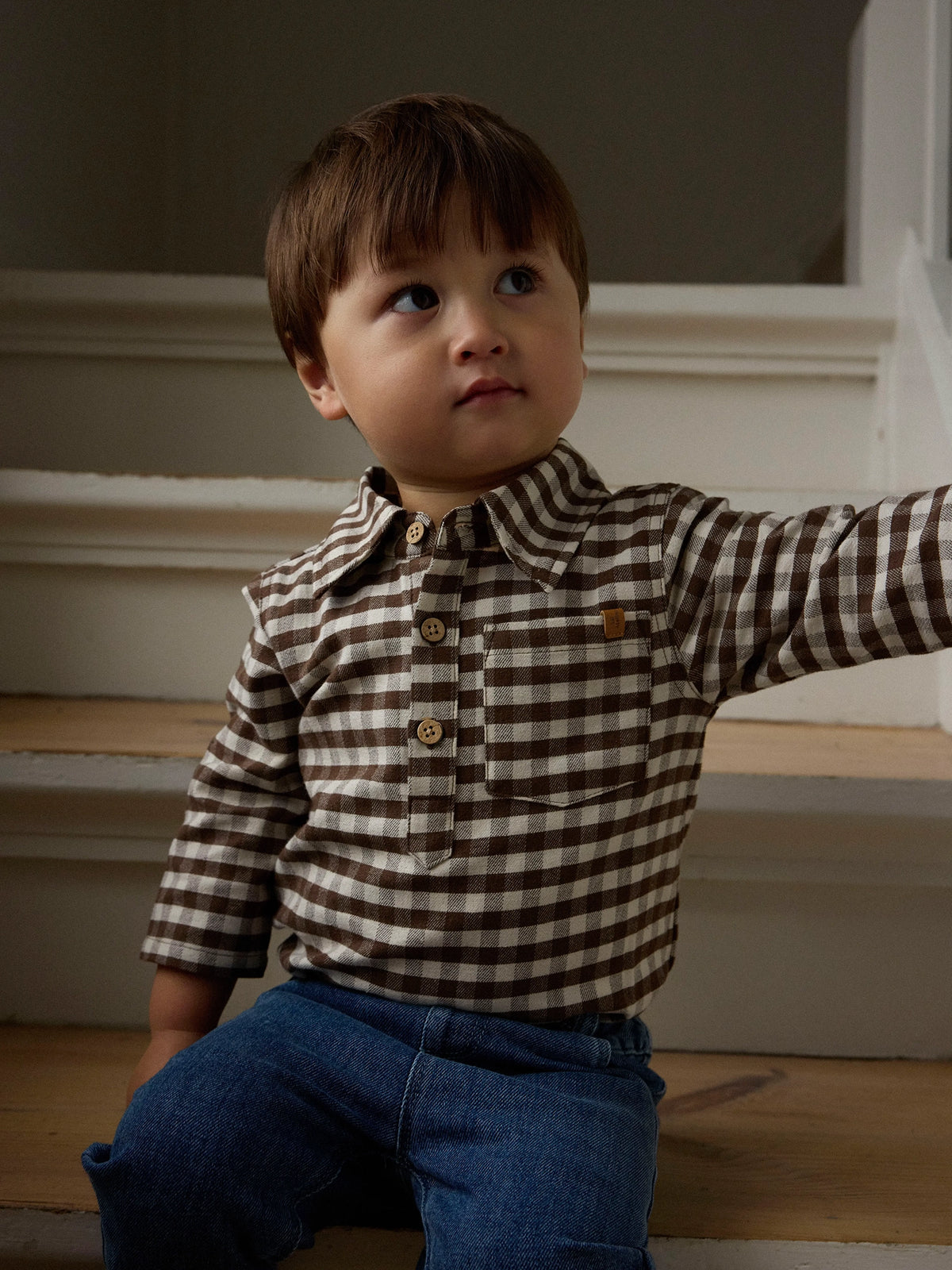 Lil’ Atelier Baby Noku Check Shirt Bodysuit – Brown
