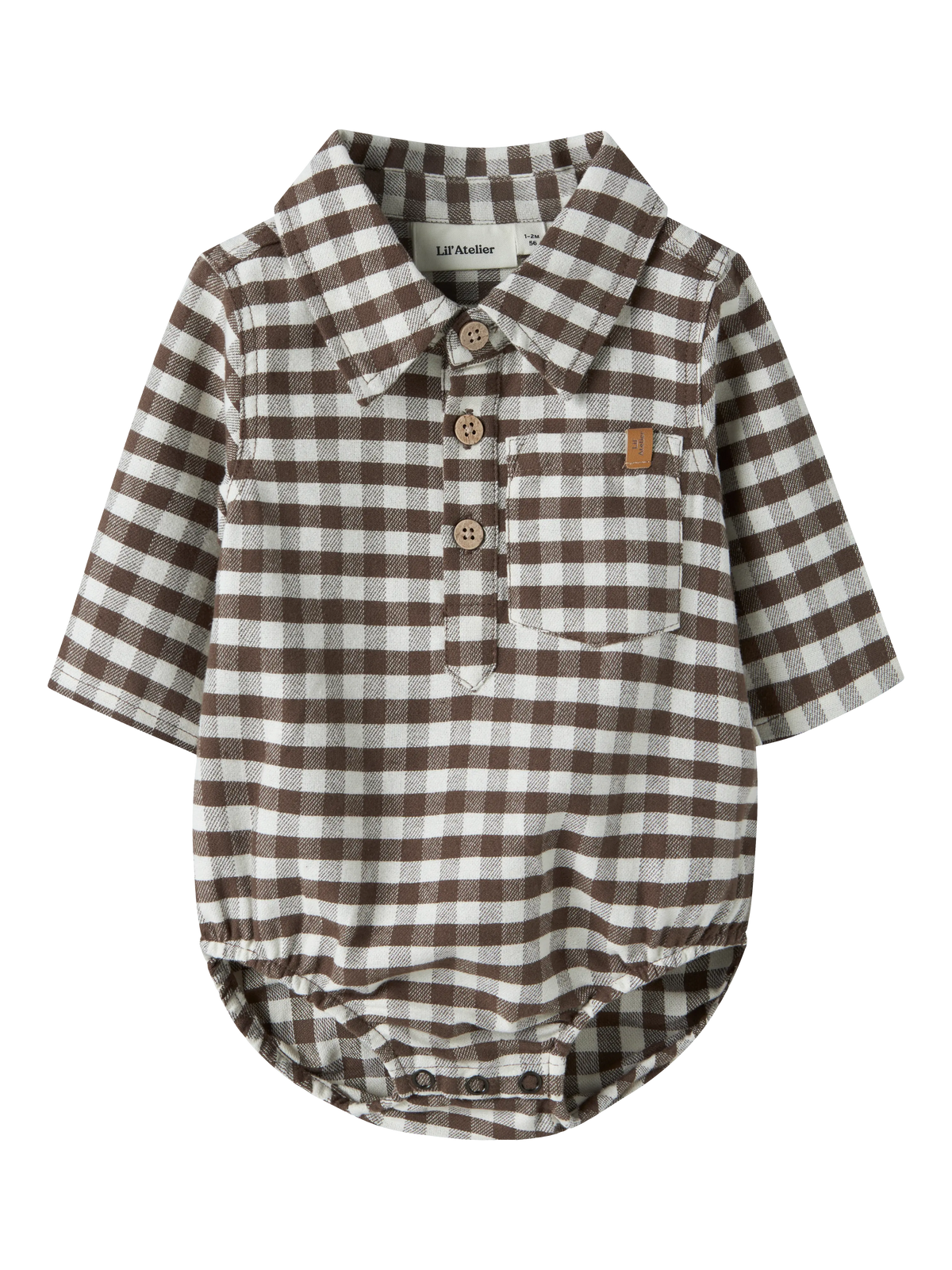 Lil’ Atelier Baby Noku Check Shirt Bodysuit – Brown