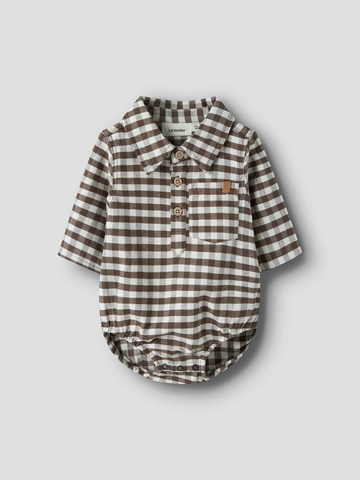 Lil’ Atelier Baby Noku Check Shirt Bodysuit – Brown