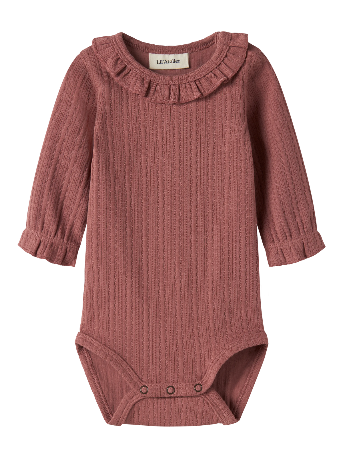 Lil’ Atelier Baby Onela Ribbed Frill Bodysuit – Rose