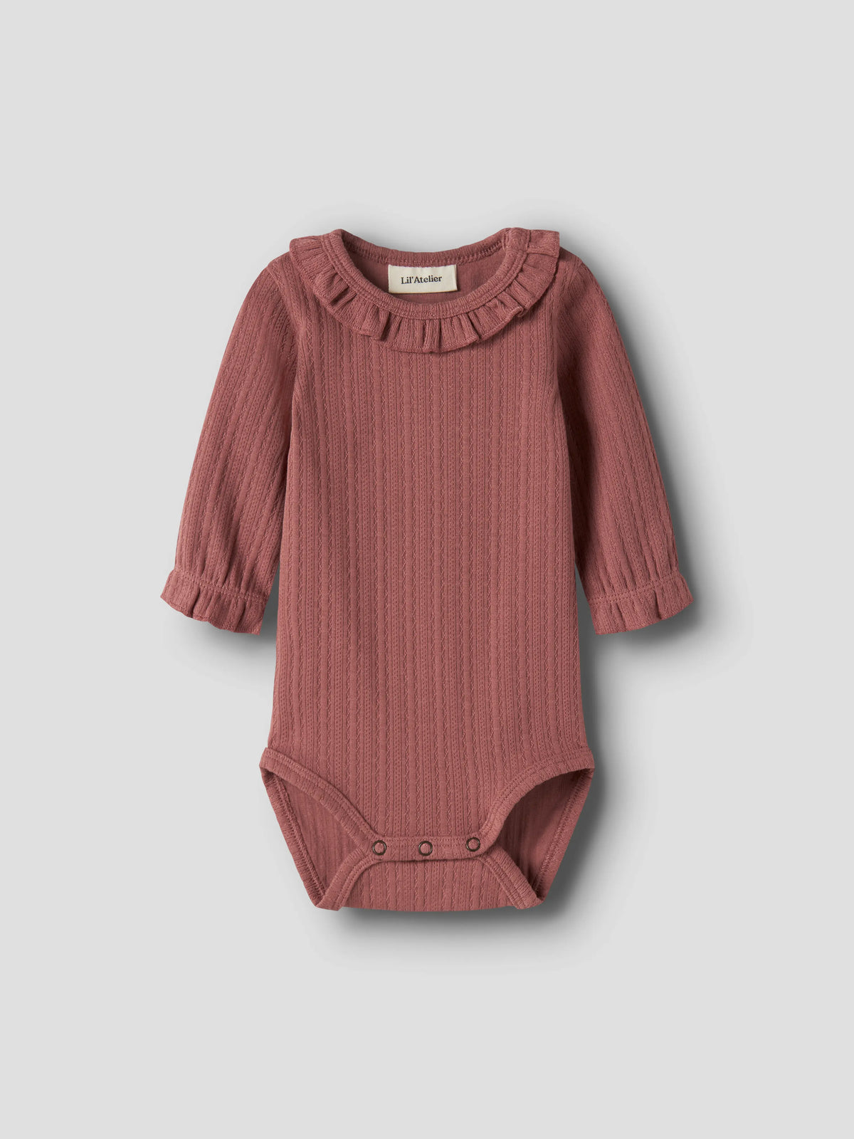 Lil’ Atelier Baby Onela Ribbed Frill Bodysuit – Rose