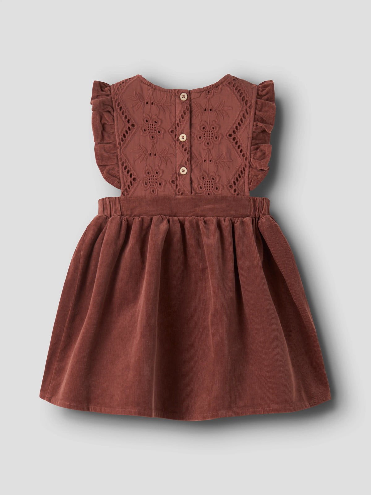 Lil’ Atelier Mini Onellas Cord Frill Dress – Rust