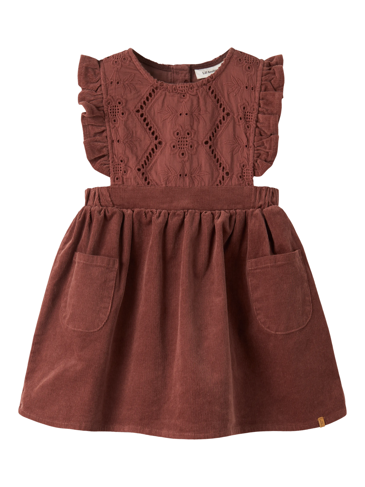 Lil’ Atelier Mini Onellas Cord Frill Dress – Rust