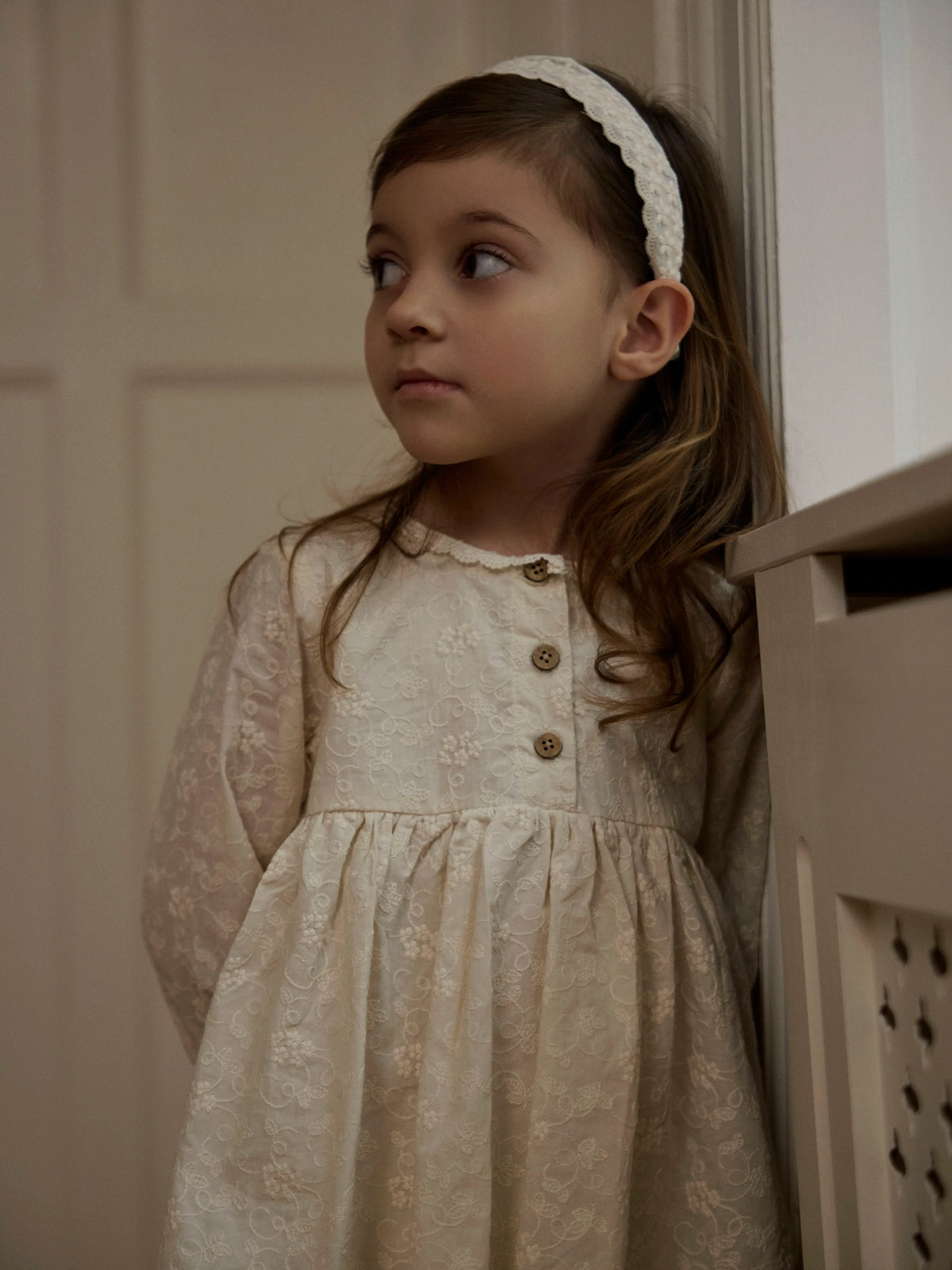 Lil’ Atelier Mini Renna Embroidered Dress – Cream