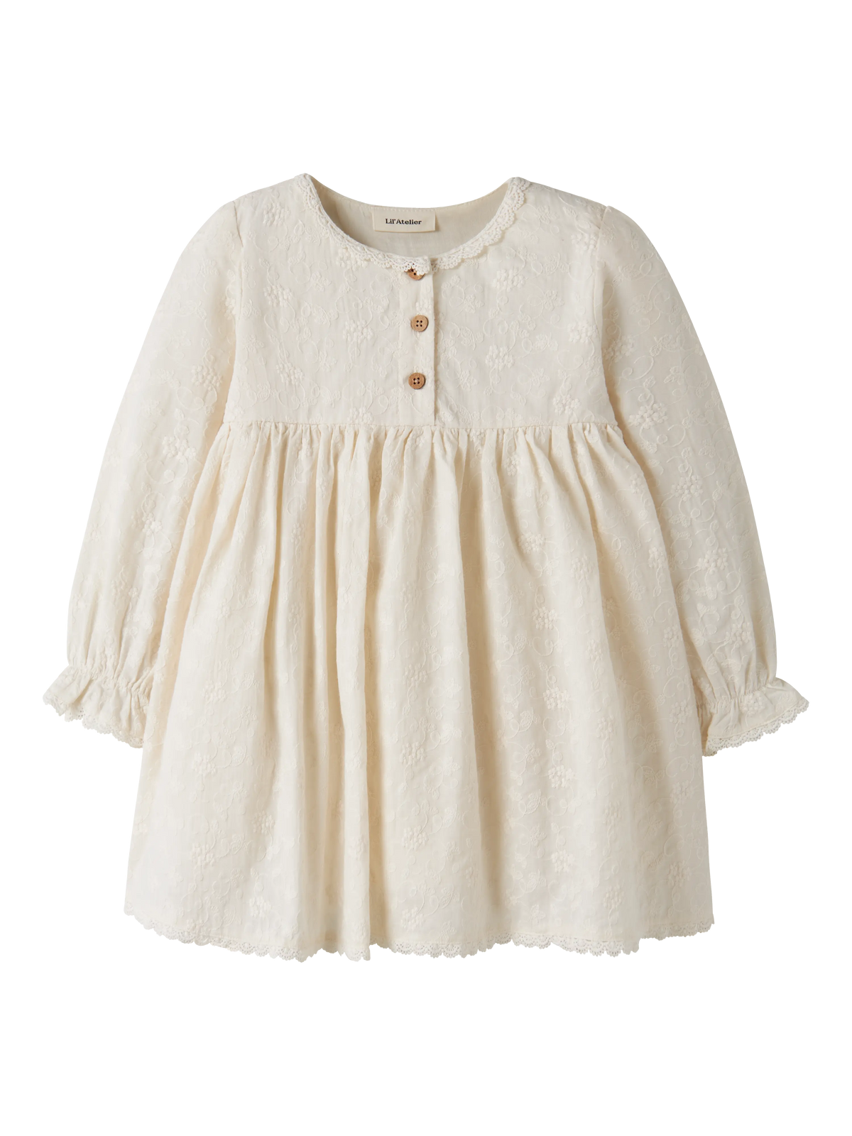 Lil’ Atelier Mini Renna Embroidered Dress – Cream
