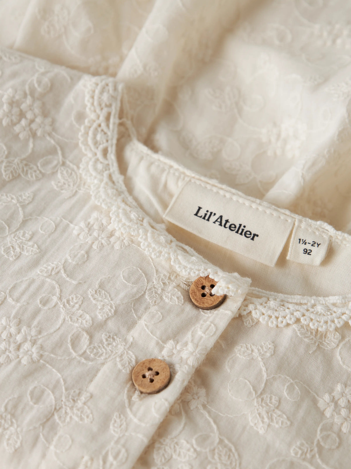 Lil’ Atelier Mini Renna Embroidered Dress – Cream