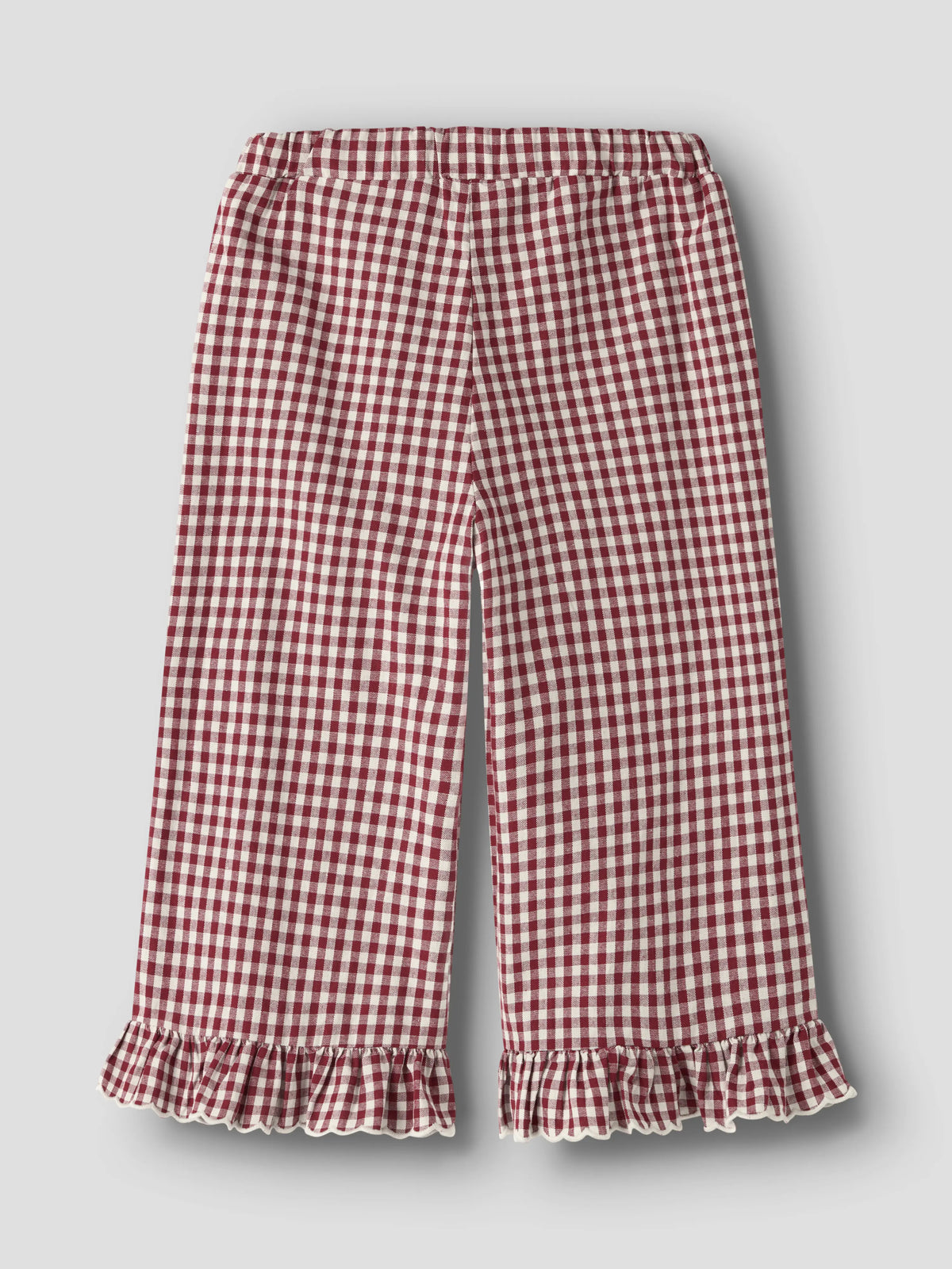 Lil’ Atelier Mini Roanne Gingham Frill Trousers – Burgundy