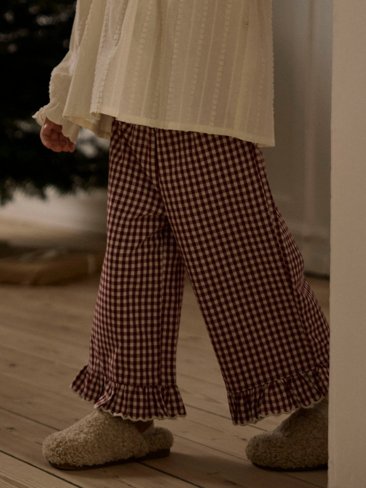 Lil’ Atelier Mini Roanne Gingham Frill Trousers – Burgundy