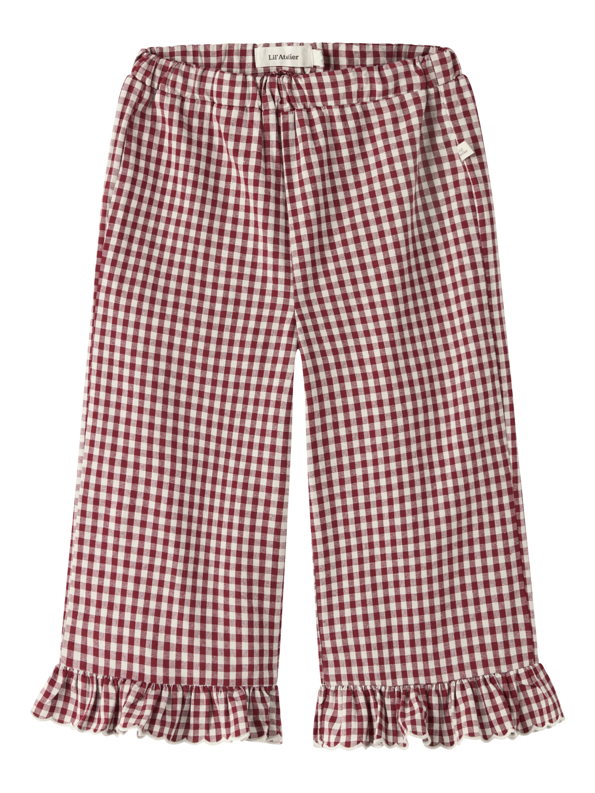 Lil’ Atelier Mini Roanne Gingham Frill Trousers – Burgundy