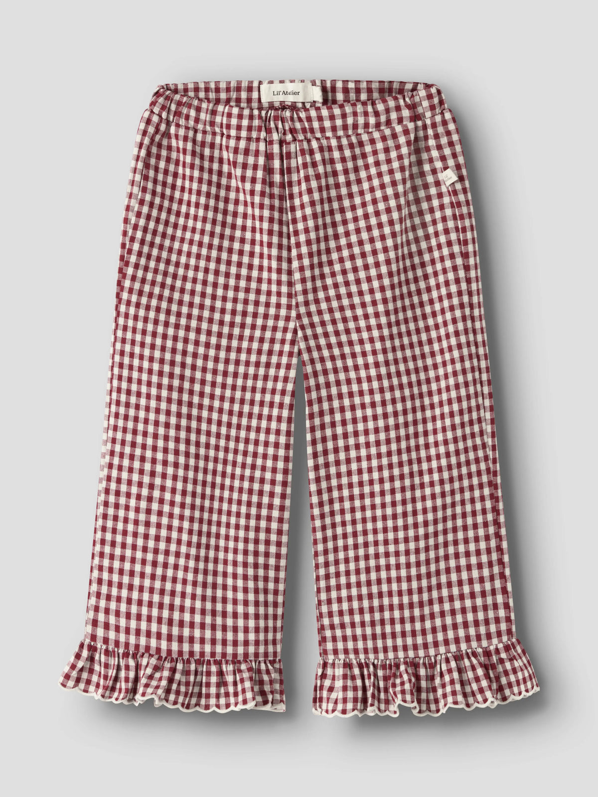 Lil’ Atelier Mini Roanne Gingham Frill Trousers – Burgundy