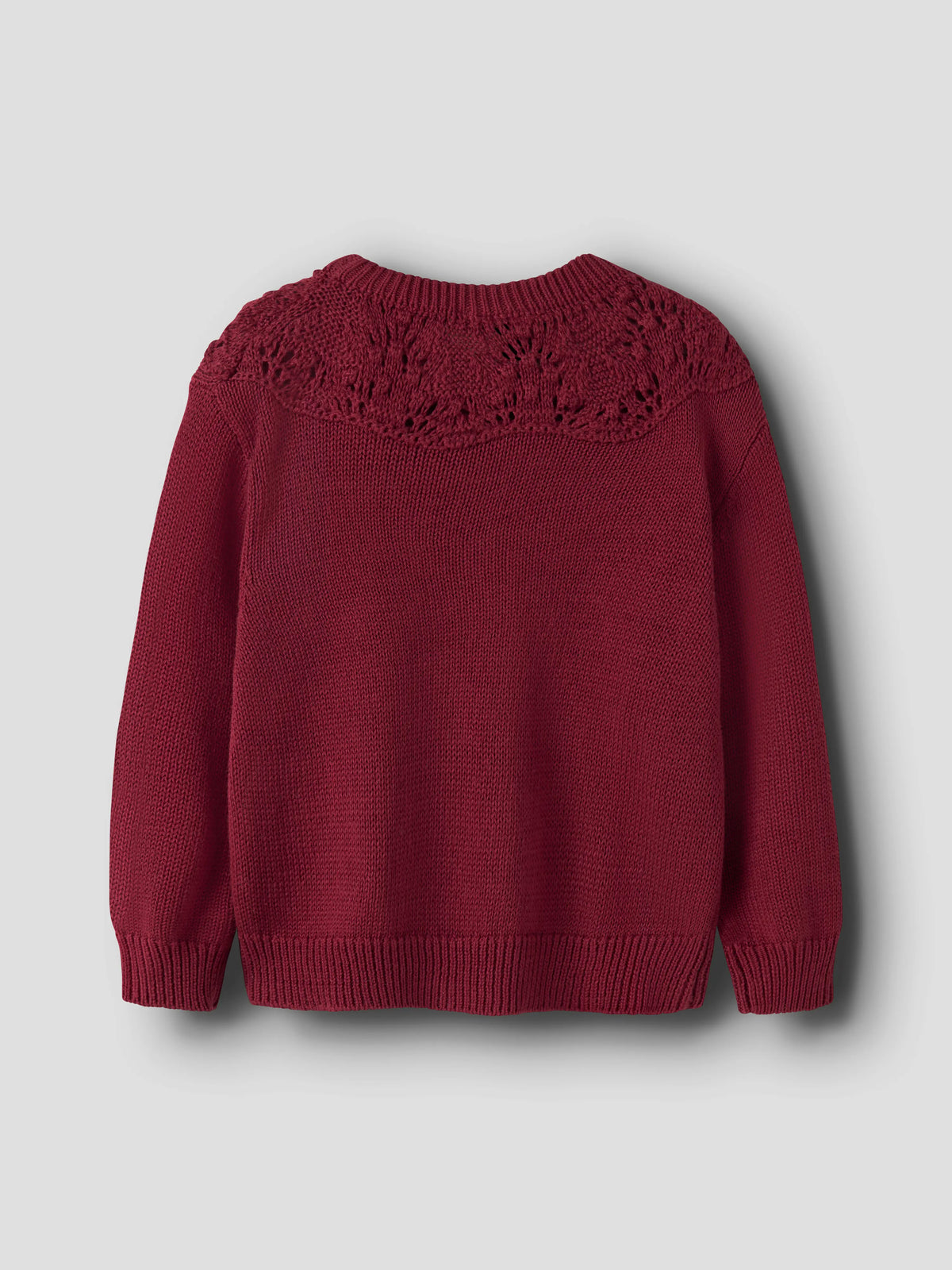 Lil’ Atelier Mini Freva Burgundy Frill Knit Jumper