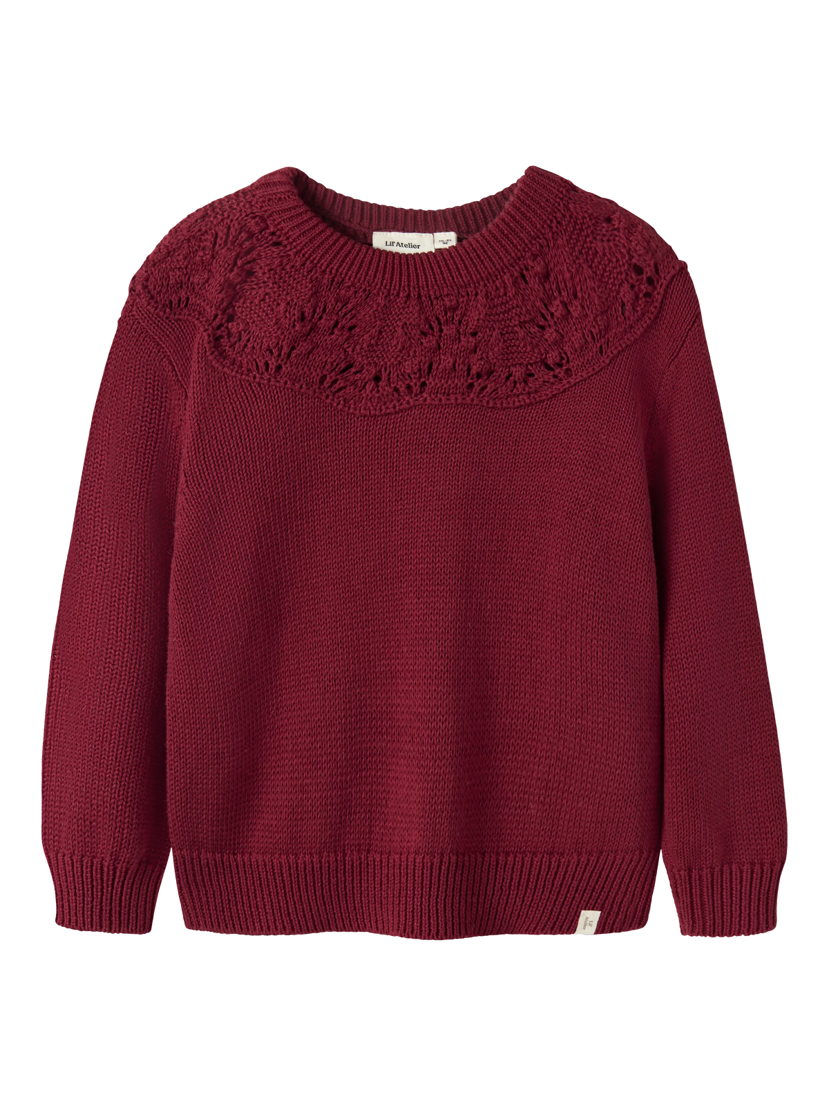 Lil’ Atelier Mini Freva Burgundy Frill Knit Jumper