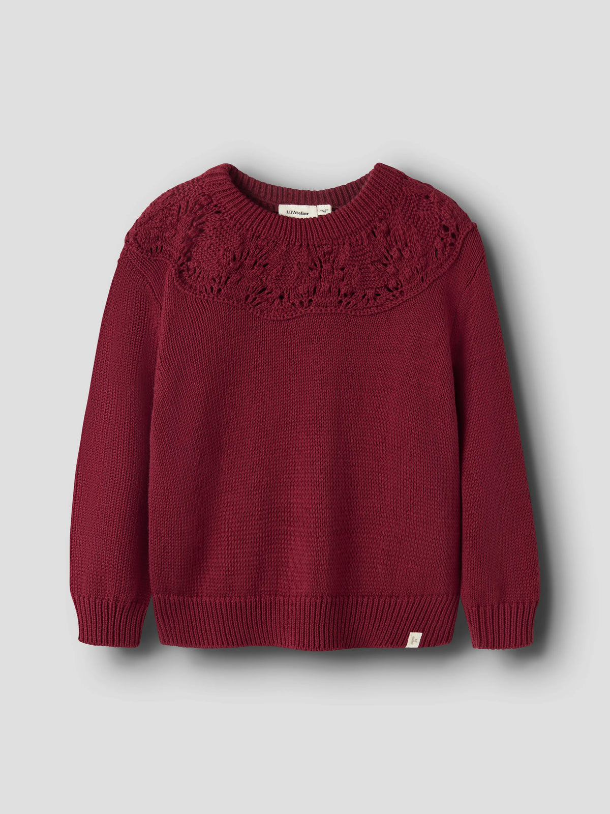 Lil’ Atelier Mini Freva Burgundy Frill Knit Jumper