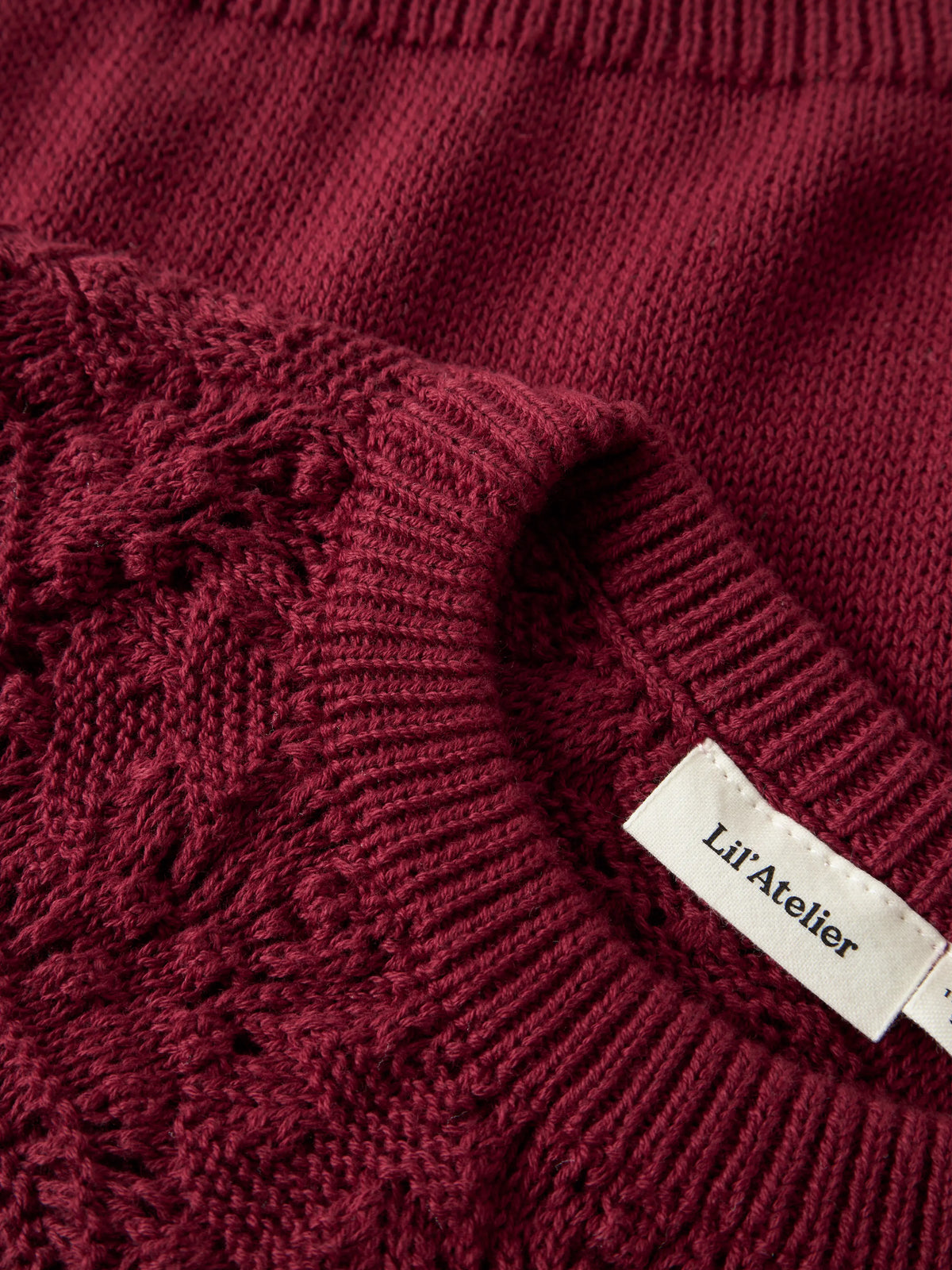Lil’ Atelier Mini Freva Burgundy Frill Knit Jumper
