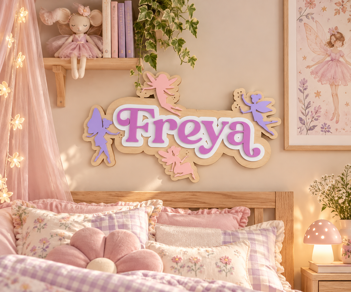 Personalised Wooden & Acrylic Name Sign – Fairy Wishes
