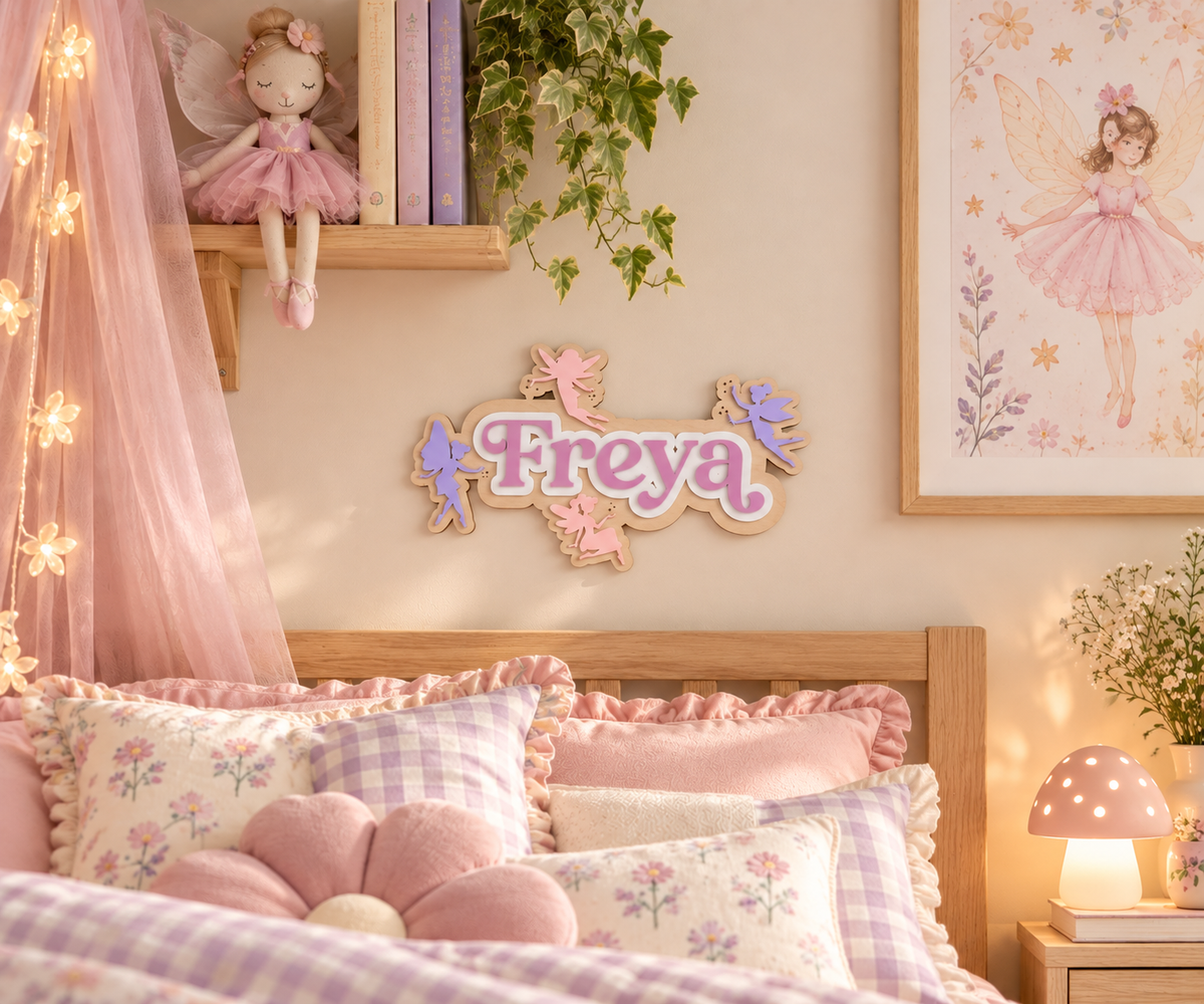Personalised Wooden & Acrylic Name Sign – Fairy Wishes