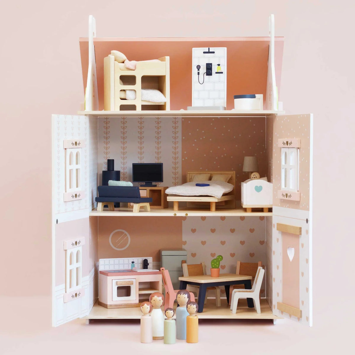 Le Toy Van Roseheart Wooden Dolls House, Furniture & Dubois Family
