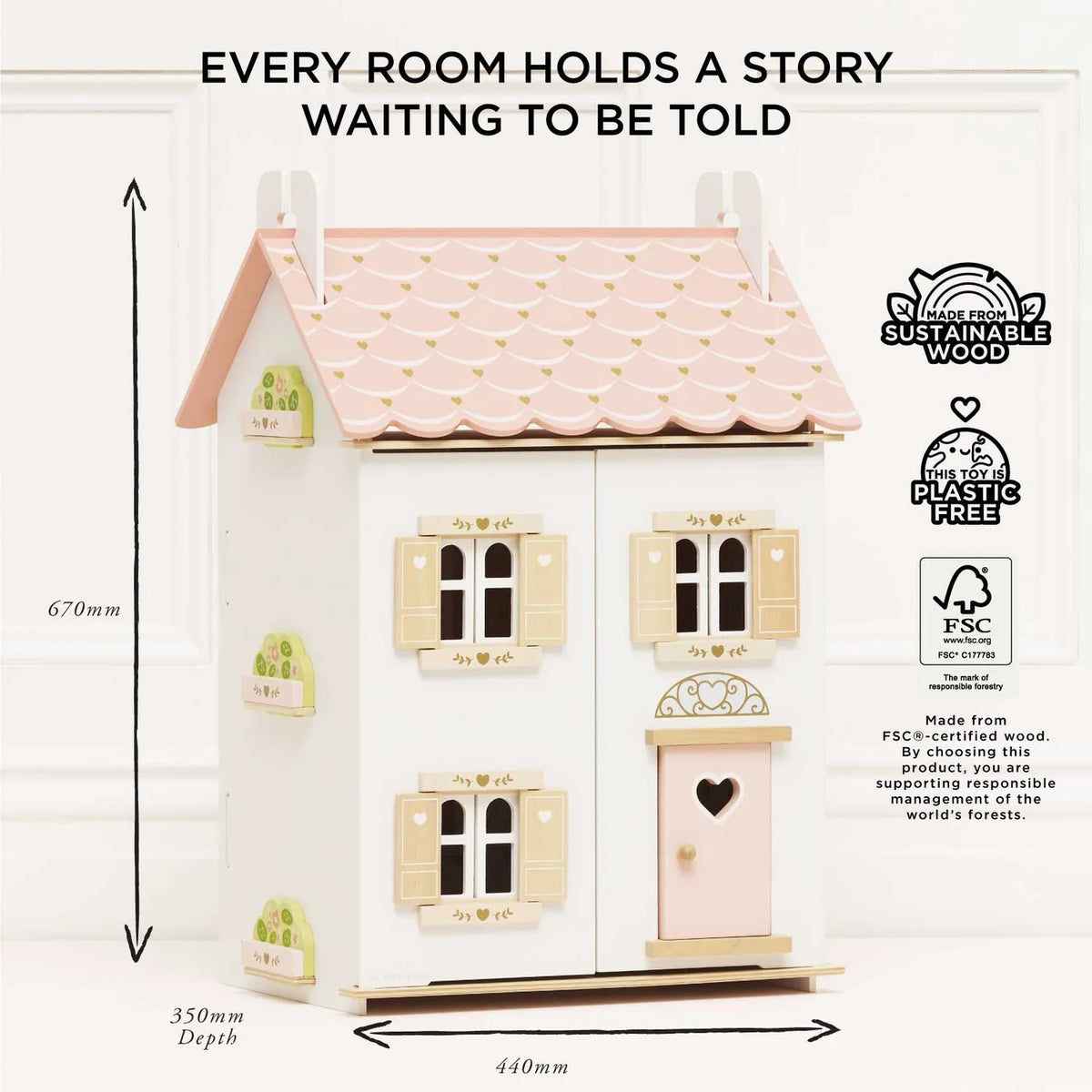 Le Toy Van Roseheart Wooden Dolls House, Furniture & Dubois Family