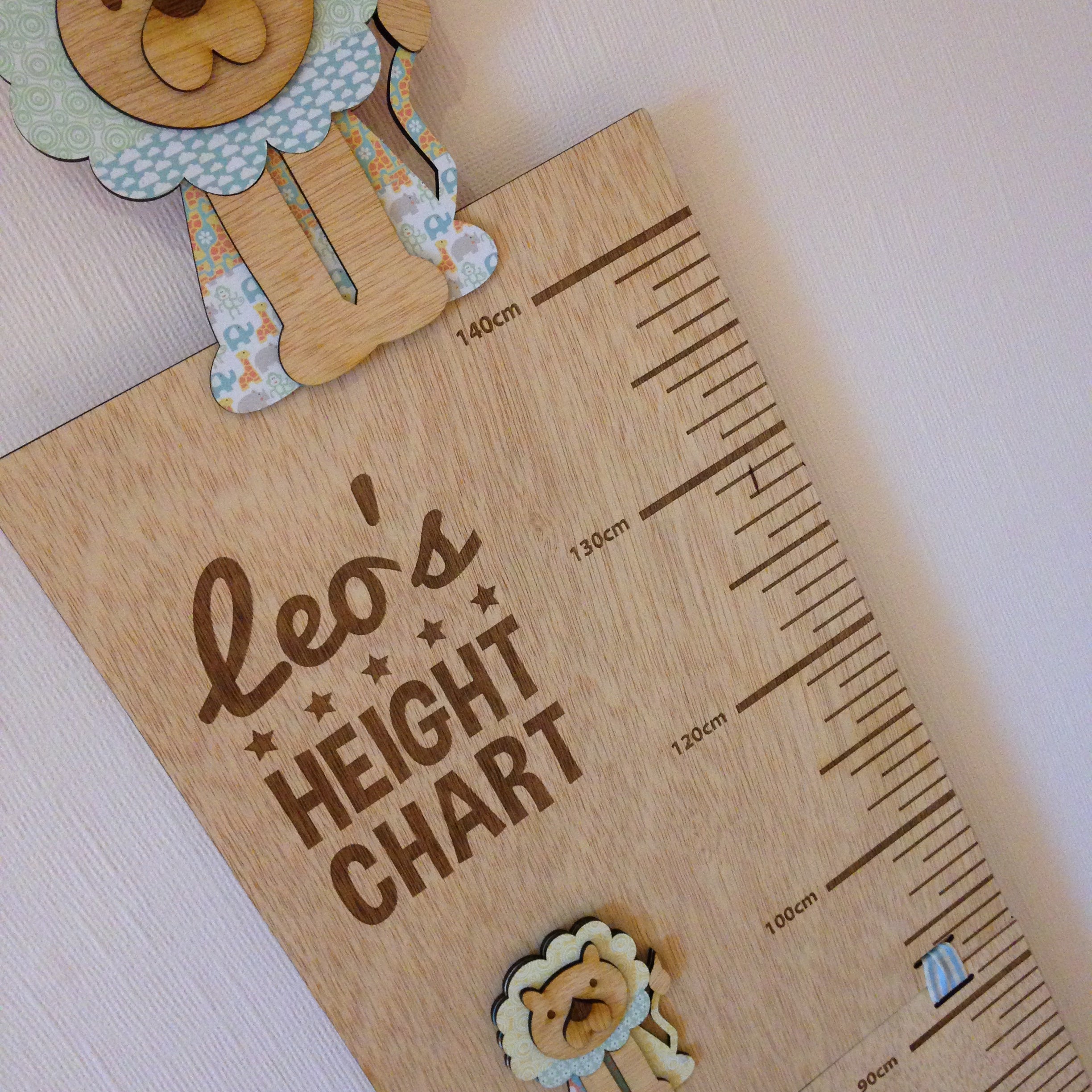 Personalised Wooden Height Chart – Safari Animals
