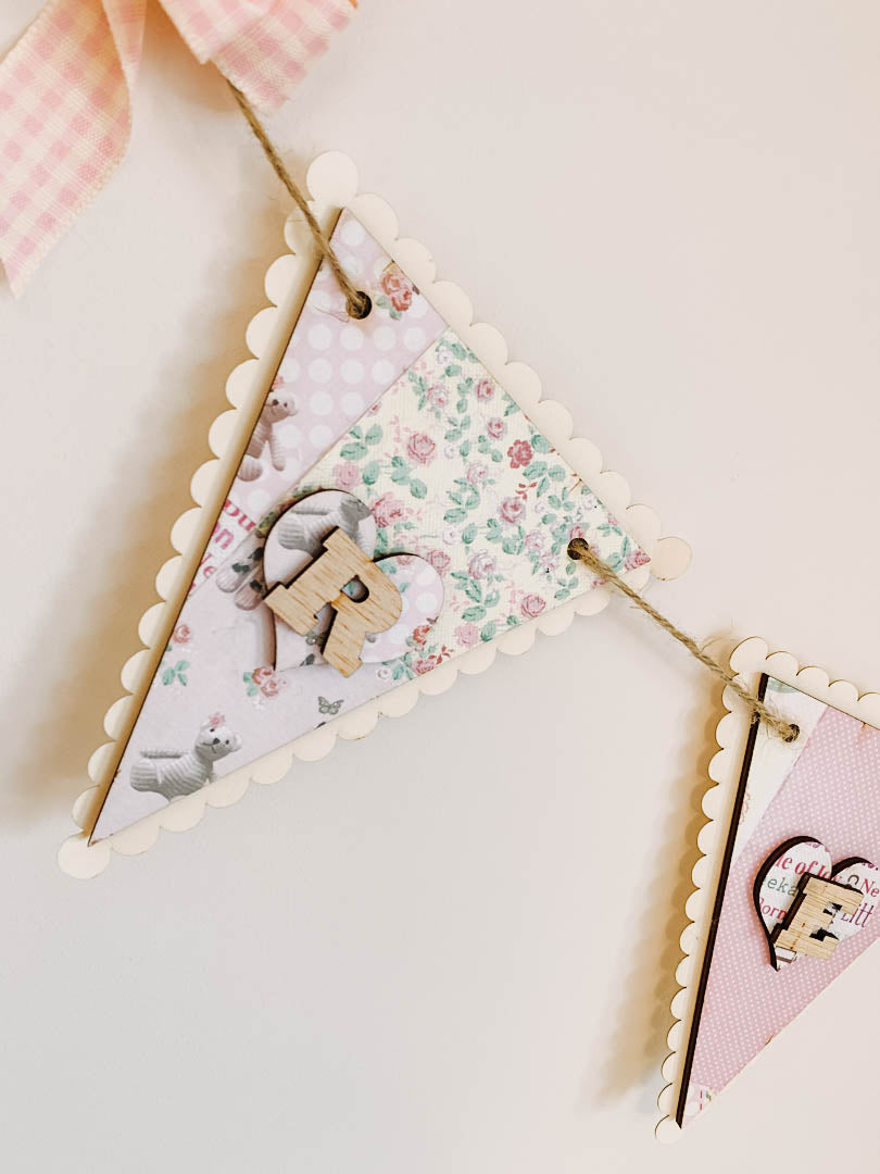 Personalised Wooden Nursery Bunting – Baby Pink