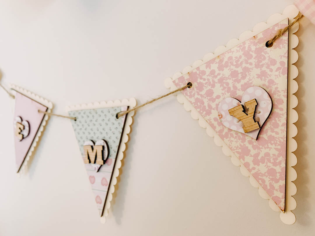 Personalised Wooden Nursery Bunting – Baby Pink
