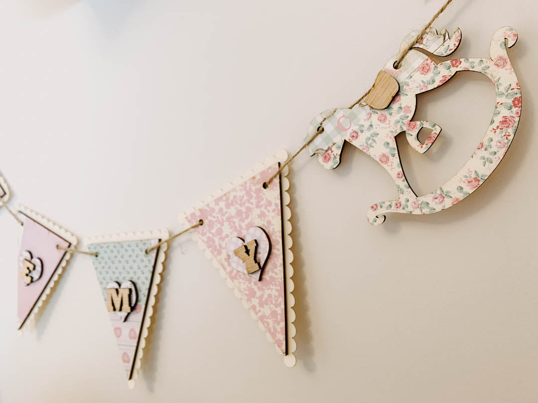 Personalised Wooden Nursery Bunting – Baby Pink