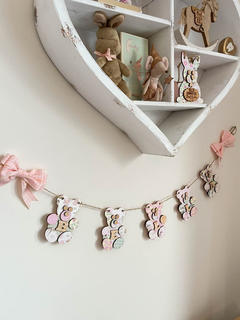 Personalised Wooden Nursery Bunting – Baby Pink