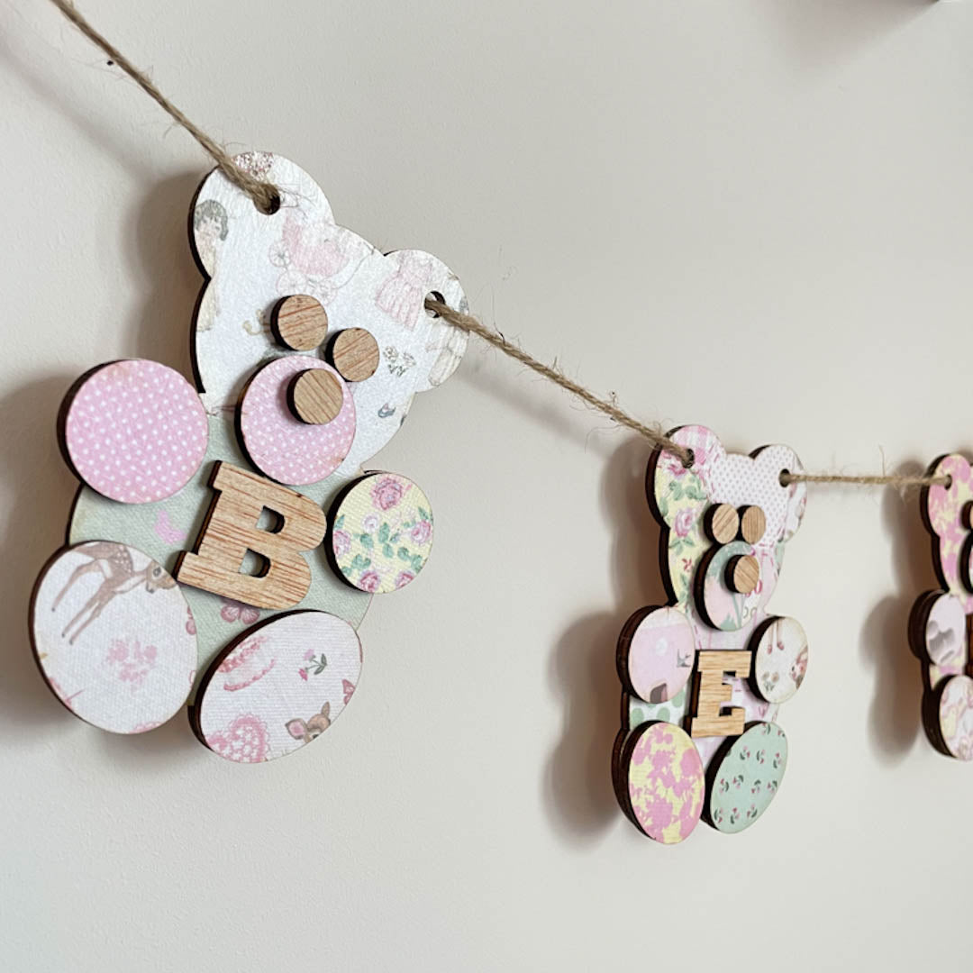 Personalised Wooden Nursery Bunting – Baby Pink