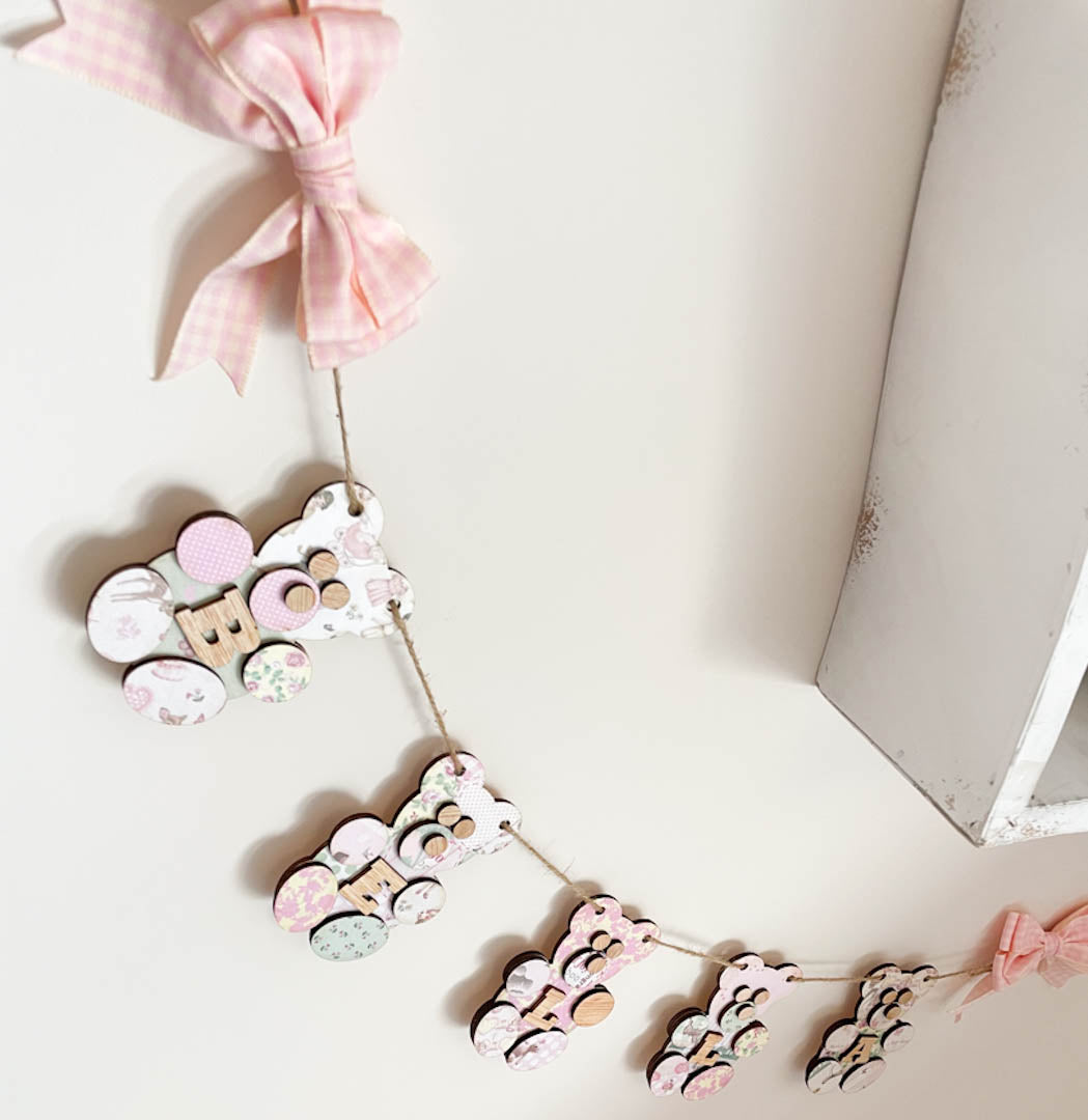 Personalised Wooden Nursery Bunting – Baby Pink