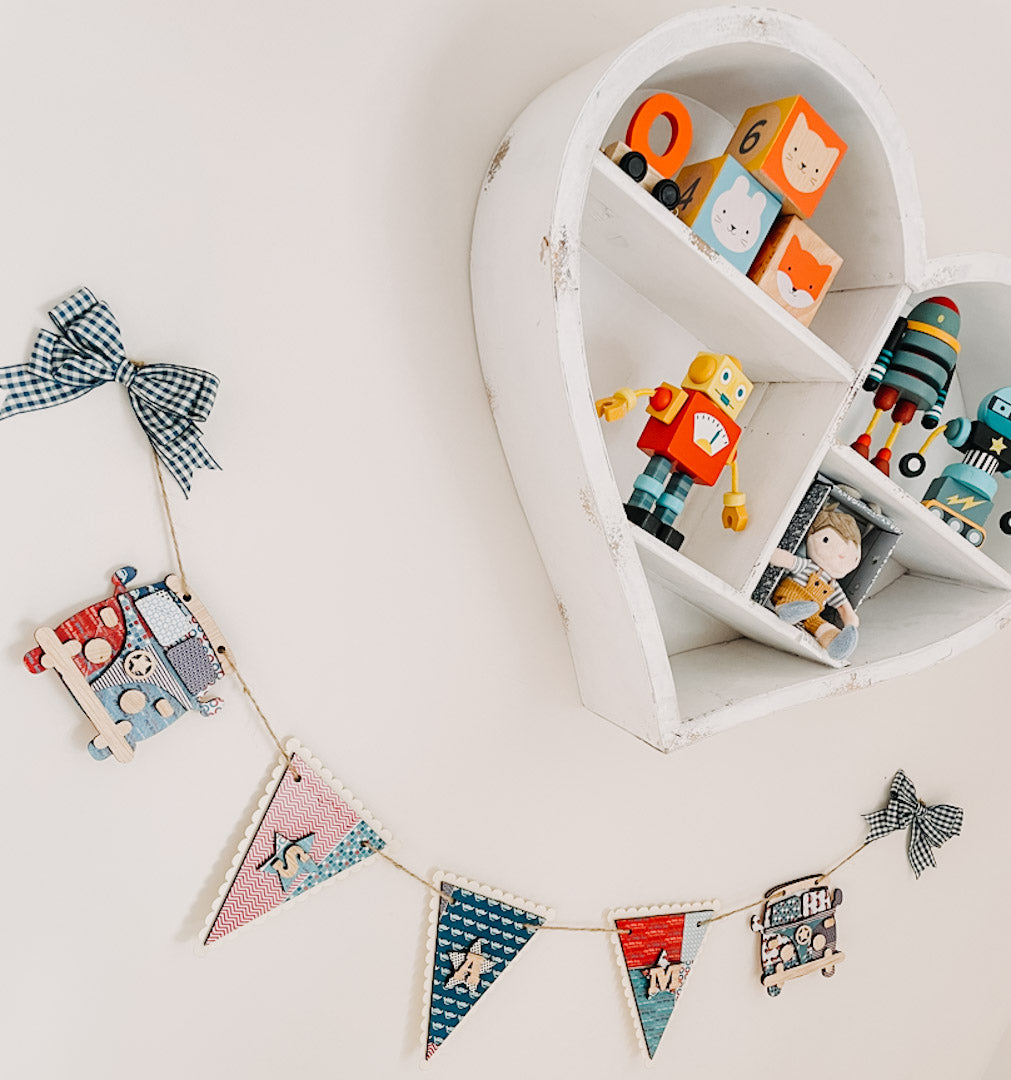 Personalised Wooden Camper Van And Triangle Bunting