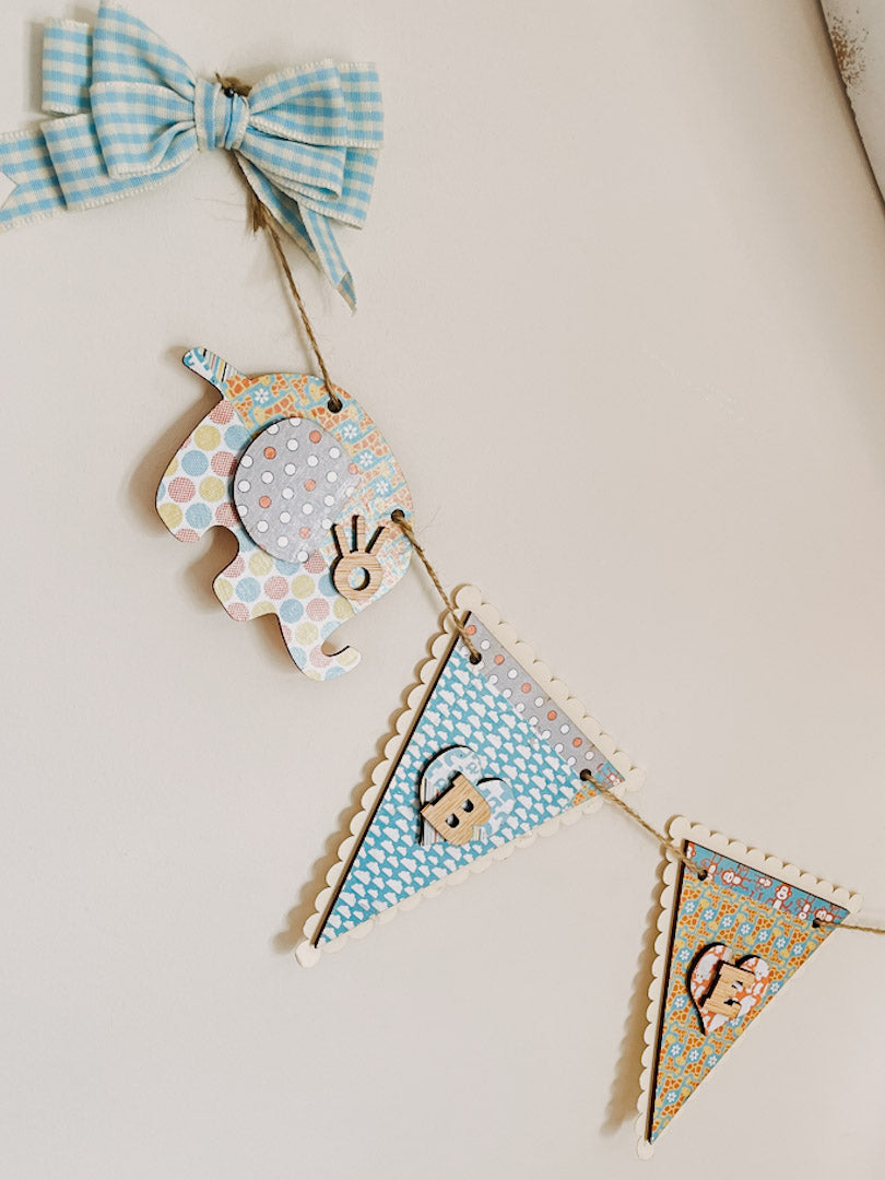 Personalised Wooden Jungle Themed Triangle Bunting