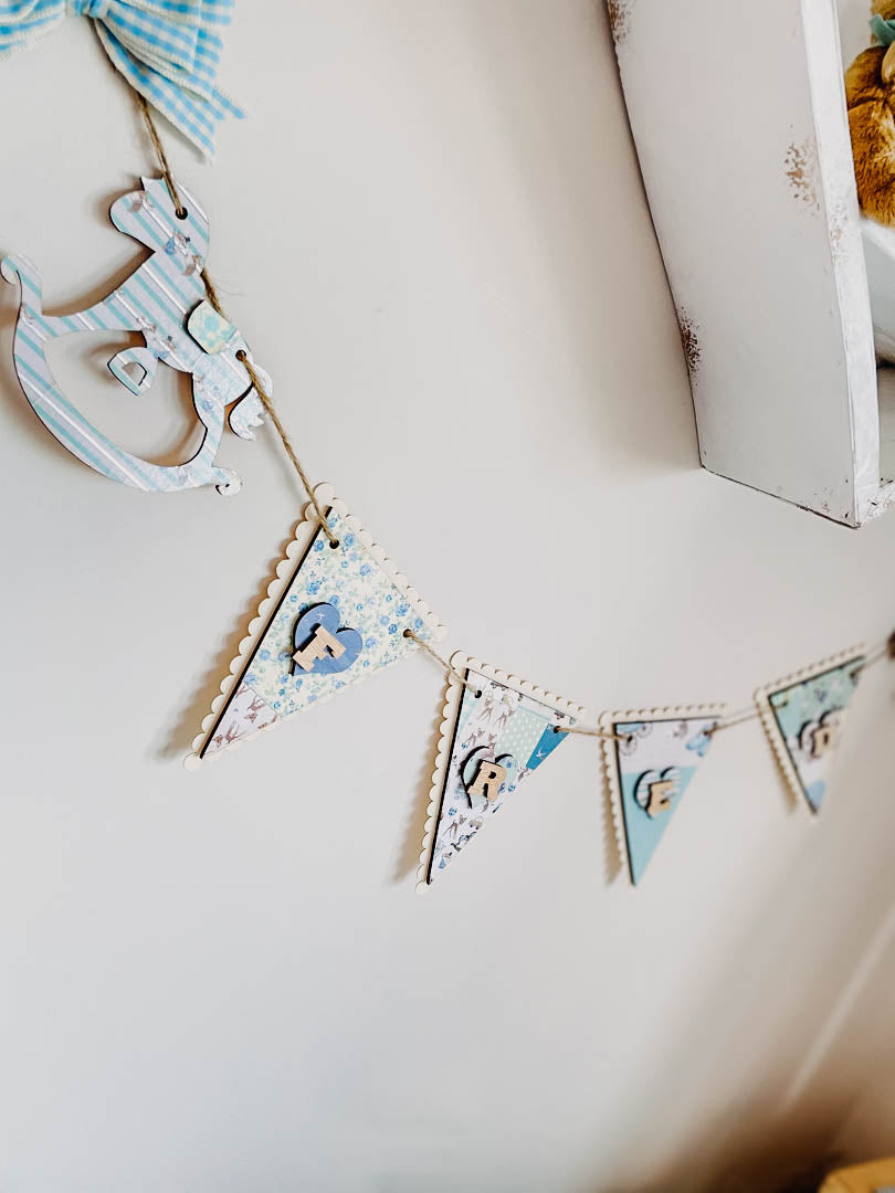 Personalised Wooden Nursery Bunting – Baby Blue