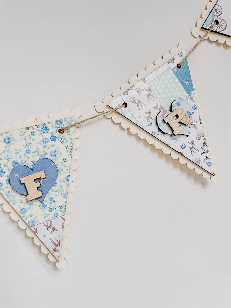 Personalised Wooden Nursery Bunting – Baby Blue