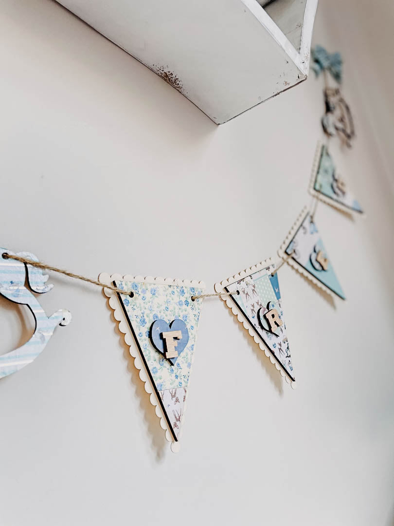 Personalised Wooden Nursery Bunting – Baby Blue