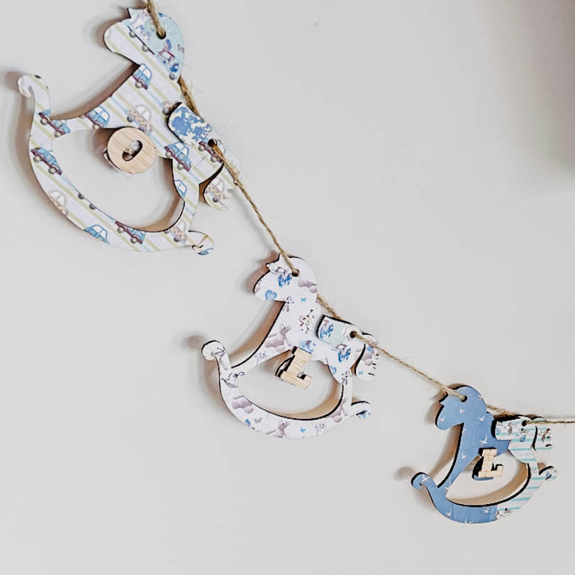 Personalised Wooden Nursery Bunting – Baby Blue