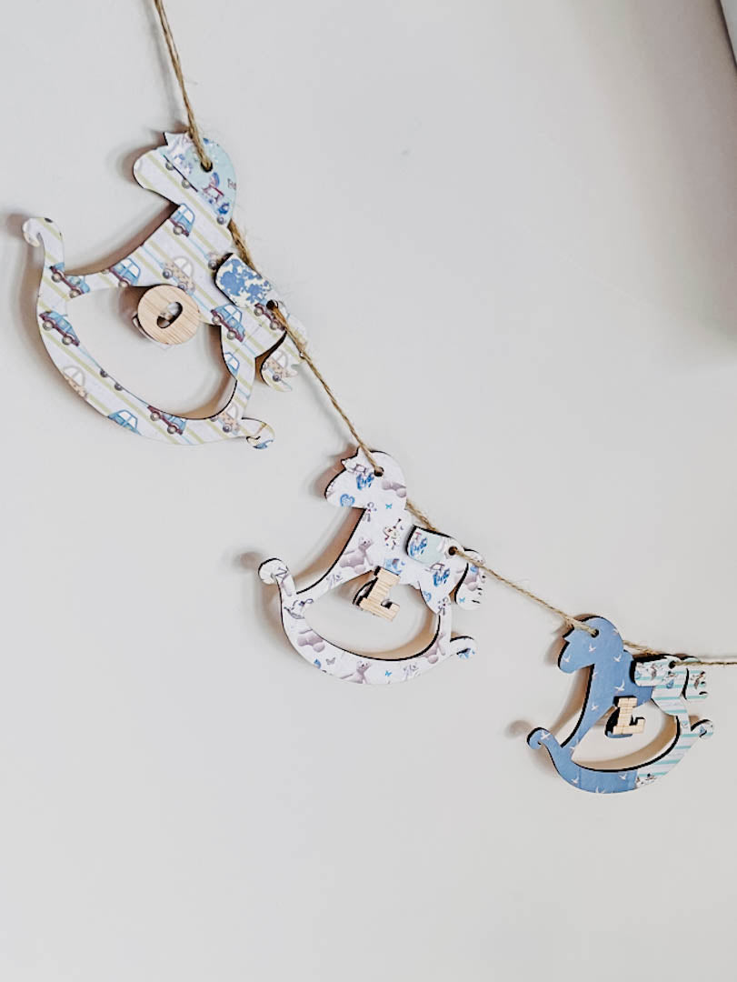 Personalised Wooden Nursery Bunting – Baby Blue