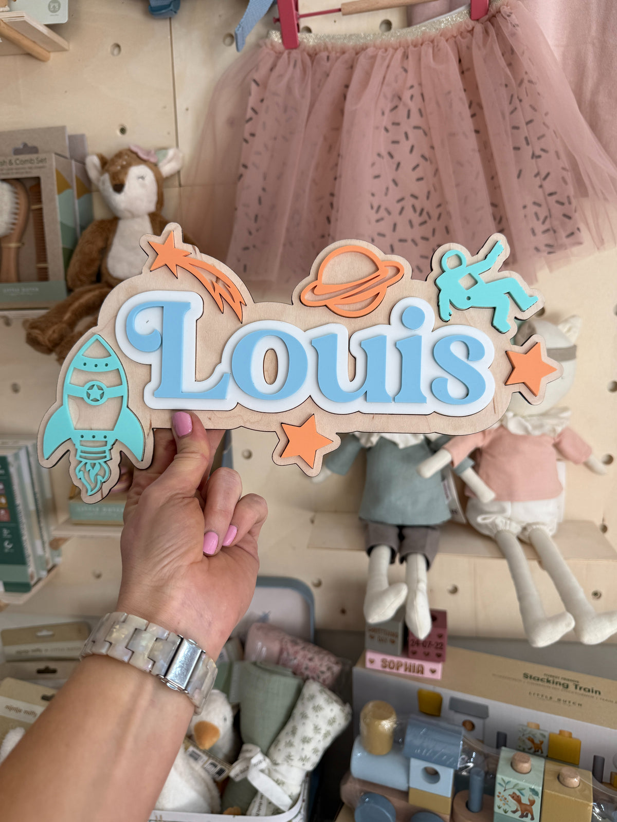 Personalised Wooden & Acrylic Name Sign – Space Adventure