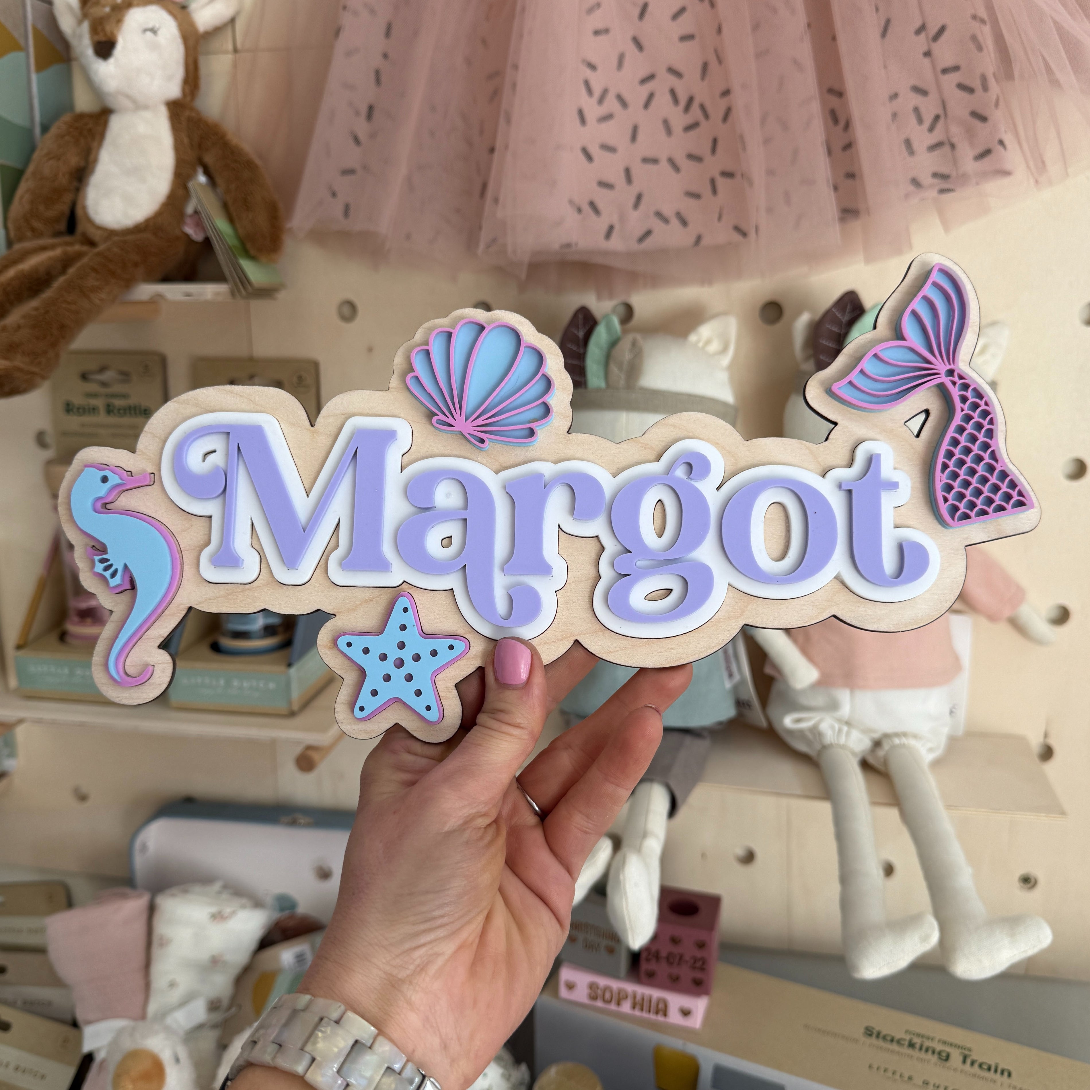Personalised Wooden & Acrylic Name Sign – Mermaid