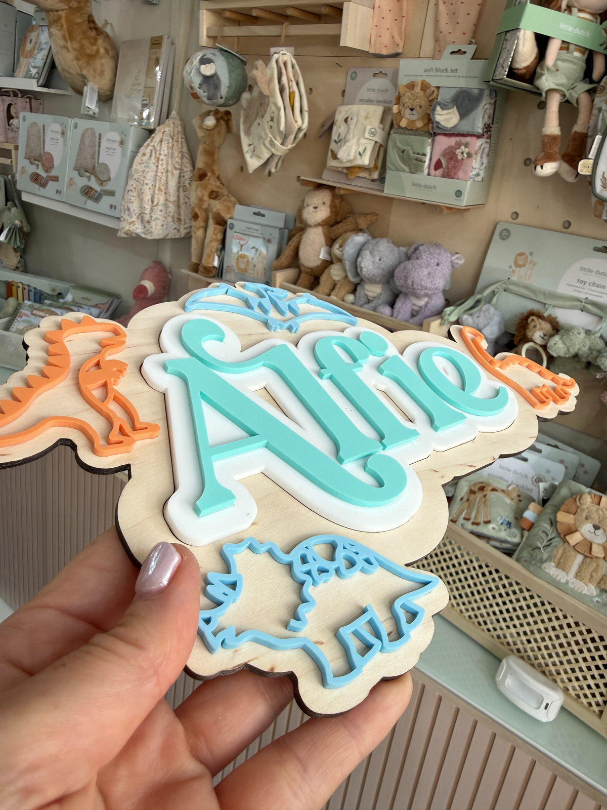 Personalised Wooden & Acrylic Name Sign – Dinosaur