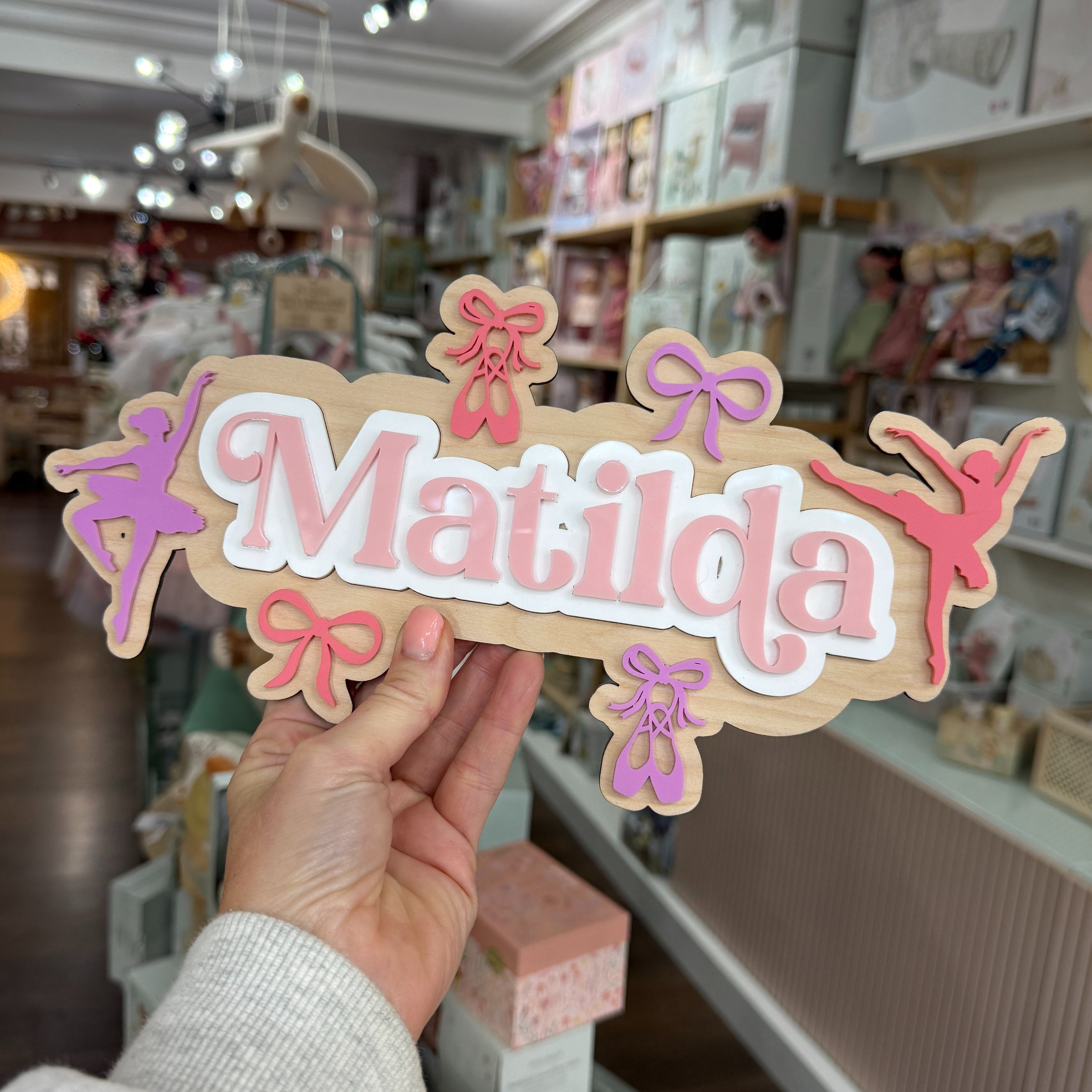 Personalised Wooden & Acrylic Name Sign – Ballet Bows