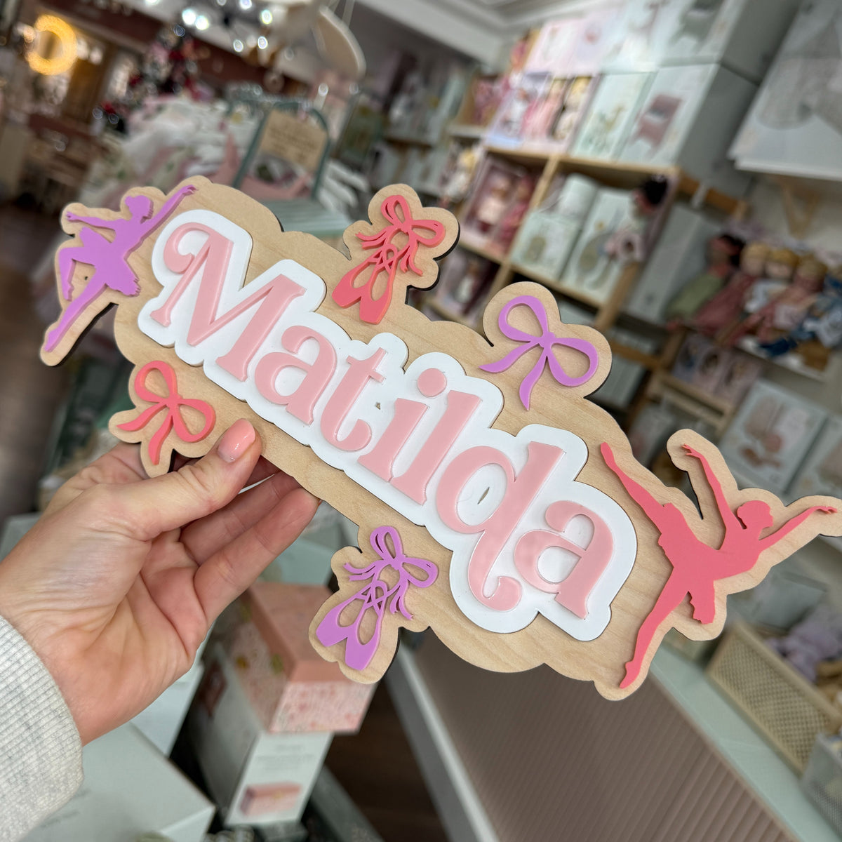 Personalised Wooden & Acrylic Name Sign – Ballet Bows