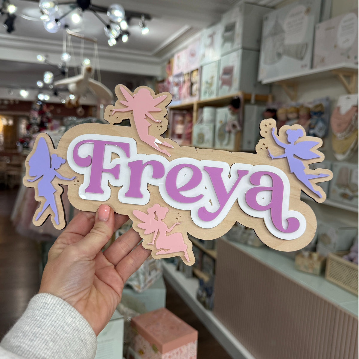 Personalised Wooden & Acrylic Name Sign – Fairy Wishes