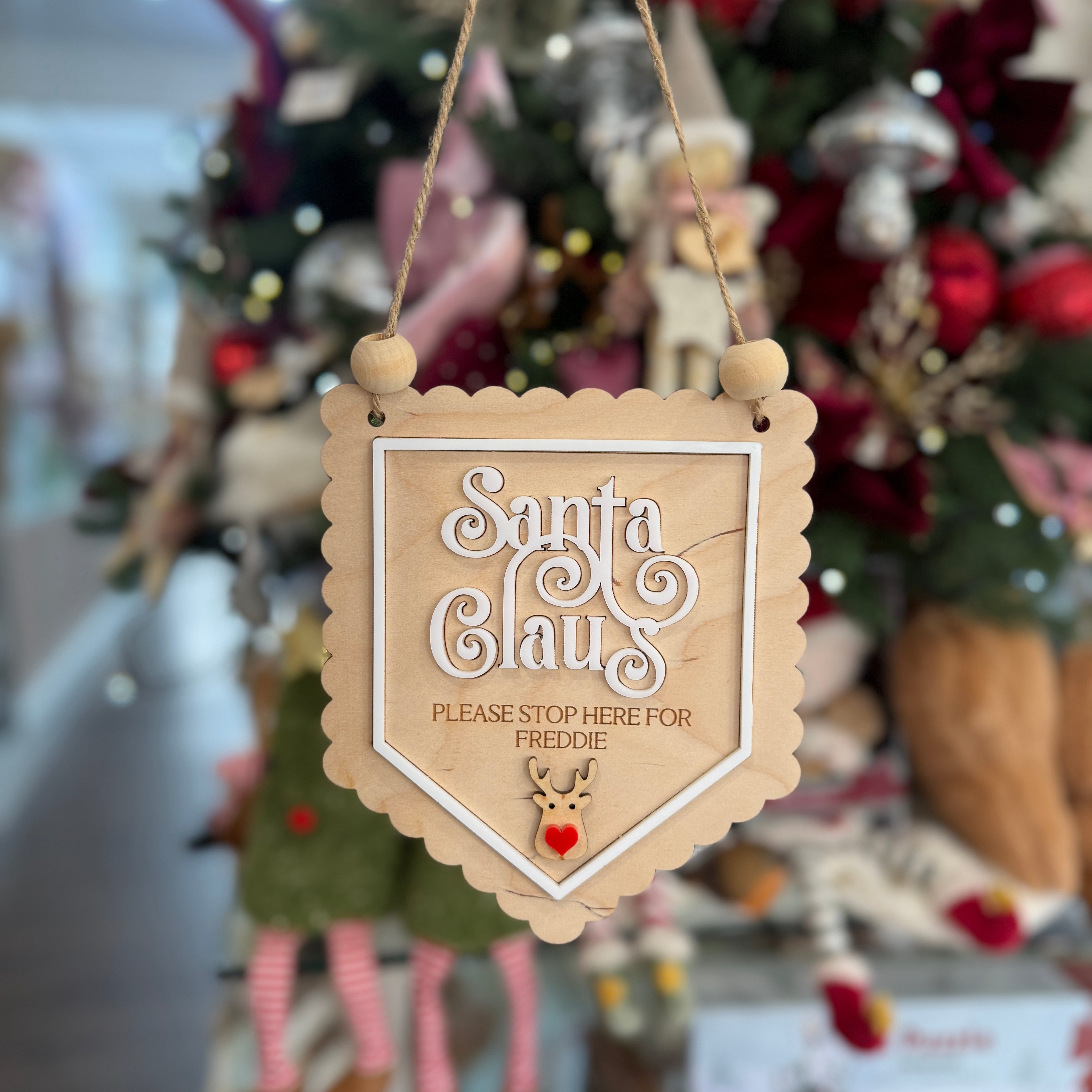 Personalised Santa Stop Here Wooden Christmas Sign