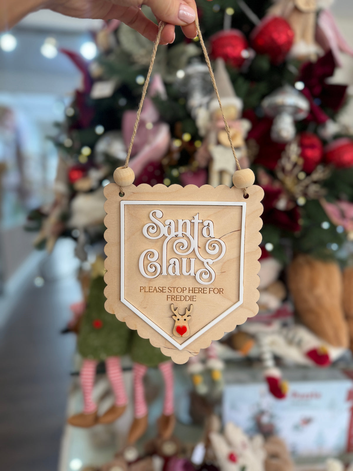 Personalised Santa Stop Here Wooden Christmas Sign