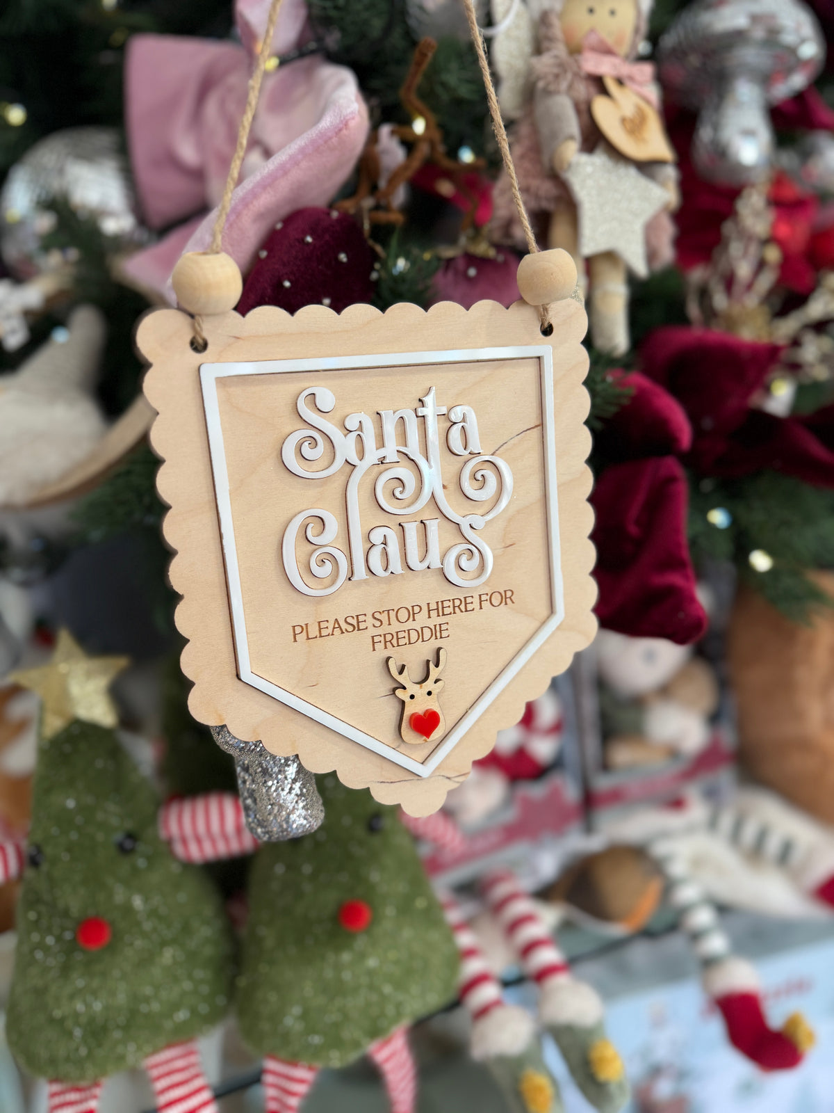 Personalised Santa Stop Here Wooden Christmas Sign