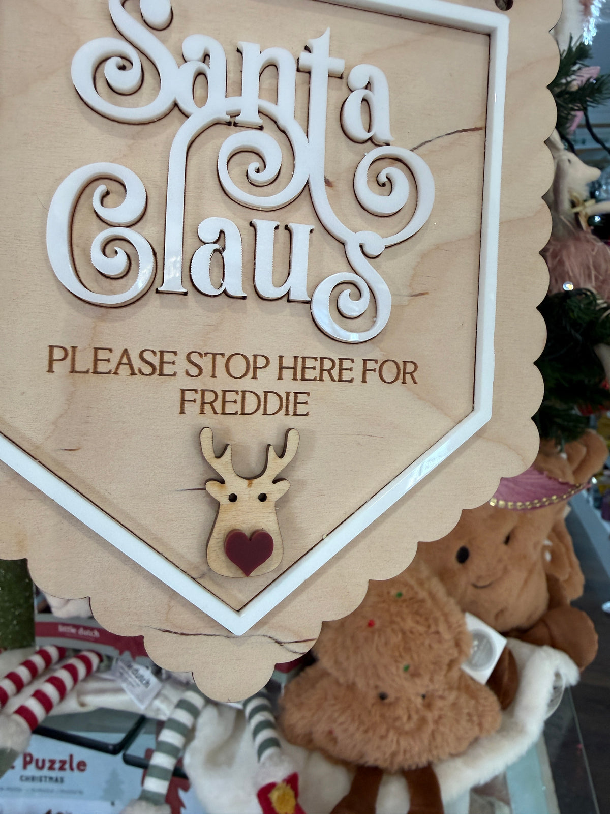 Personalised Santa Stop Here Wooden Christmas Sign