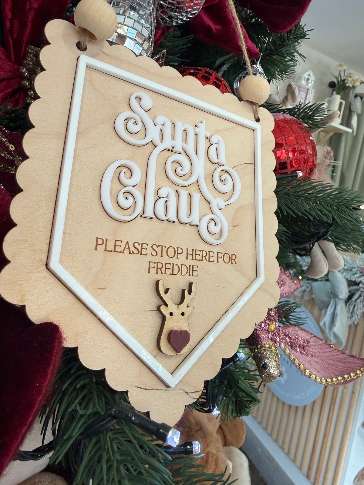 Personalised Santa Stop Here Wooden Christmas Sign