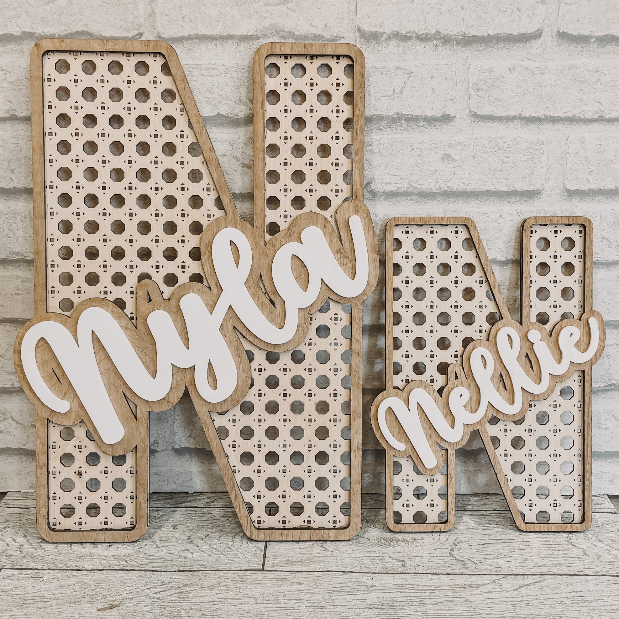 Personalised Rattan Effect Wooden Letter – Nursery & Bedroom Décor.